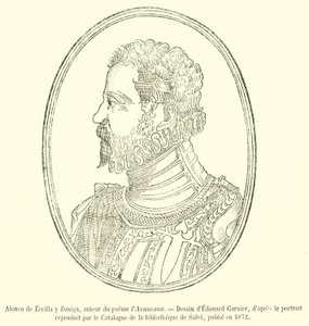 Alonso de Ercilla y Zuniga, författare till dikten Araucana (gravyr) av French School