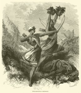 Amazons-bågskyttar slåss (gravyr) av French School