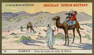 Bland sanddynerna i Biskra, Algeriet (chromolitho) av French School
