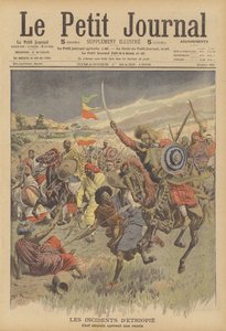 En abessinisk hövding som leder en räd mot somalier (färg litho) av French School