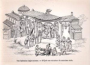 Ett anglosaxiskt hem i England före normandernas ankomst, efter en miniatyr från 800-talet av French School