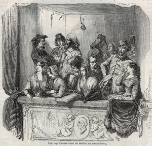 En avant-scenloge vid Luxemburgs teater i Paris på 1800-talet Gravyr i "" Tableau-de-Paris"" av Edmond Texier 1852 av French School