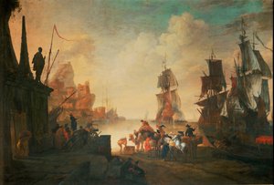 En orientalisk hamn ... (olja på duk) av French School