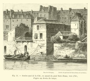 Tidigare quai de la Cite, uppströms från Notre-Dame-bron, omkring 1780; från en teckning av tiden av French School
