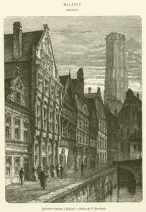 Gamla hus i Mechelen (gravyr) av French School