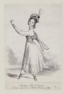 Angelique St Romain Mees i kosackdräkt för baletten La Francaise et le Raja (litho) av French School