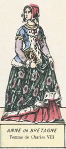 Anne av Bretagne, hustru till Karl VIII (färgad gravyr) av French School