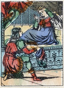 Anonym illustration för "La belle au bois dormant", berättelse av Charles Perrault (1628-1703), fransk författare. Trästick av Imaging Pellerin - Epinal, sd. Sent 1800-tal. av French School