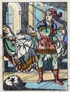 Anonym illustration för "La belle au bois dormant", berättelse av Charles Perrault (1628-1703), fransk författare. Trästick av Imaging Pellerin - Epinal, sd. Sent 1800-tal. av French School
