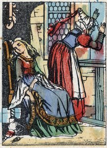 Anonym illustration för "La belle au bois dormant", berättelse av Charles Perrault (1628-1703), fransk författare. Trästick av Imaging Pellerin - Epinal, sd. Sent 1800-tal. av French School