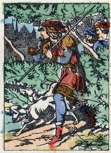 Anonym illustration för "La belle au bois dormant", berättelse av Charles Perrault (1628-1703), fransk författare. Trästick av Imaging Pellerin - Epinal, sd. Sent 1800-tal. av French School