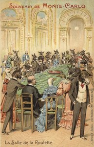 Antropomorf illustration av dårskaperna på kasinot i Monte Carlo (färglitografi) av French School