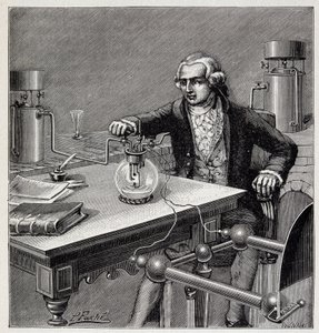 Antoine Laurent de Lavoisier (1743-1794) leder ett experiment - i ""Popular Physics" av Emile Desbeaux av French School