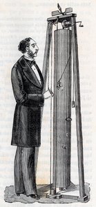 Apparat av Arthur Jules Morin (1795-1880) apparat för studiet av kropparnas fall - Gravering i "" Vetenskaper förde till allas nåder - Populär fysik och kemi"" av Alexis Clerc - Slutet av 1800-talet - Privat samling av French School