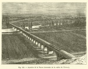 Vanne-akvedukten, korsar Yonne-dalen (gravyr) av French School