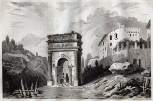 Augustus båge (Susa) - Augustus båge (Susa) - Arco di Augusto (Susa) - Gravyr från "" Italien Pittoreska" - Historisk och beskrivande målning av Italien"" av M. de Norvins, Ch. Nodier 1834-1836. av French School