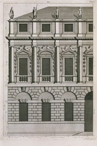 Arkitektonisk design som visar palladianska proportioner, graverad av Bernard Picart (1673-1733) c.1716 av French School