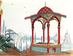 Arkitektonisk skiss i Turkiet, sent 1800-tal (penna & bläck och färg på papper) av French School