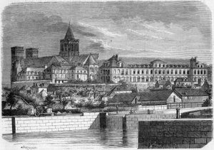 Arkitektur: utsikt över Abbey aux Dames (cirka 1060) och kyrkan av den heliga treenigheten (romansk stil). Caen, Calvados (14) av French School
