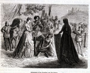 Beväpning av en riddare av damer på 1000-talet - i "Histoire de France" av Martin av French School