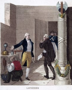 Arrestering av Lavoisier i hans laboratorium. av French School