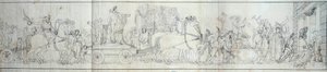 Ankomst till Paris av föremål som erövrats av den franska armén i Italien Plundringen av konstverk var syftet med expeditioner av Dominique Vivant Denon under order av konsul Napoleon Bonaparte för Musee Napoleon (nuvarande Louvren) Gravyr av av French School