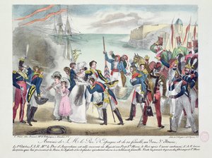 Hans Majestät Ferdinand VII och hans familjs ankomst till Porte Sainte Marie, 1 oktober 1823, 1823 av French School