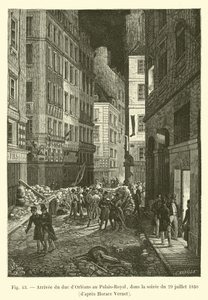 Ankomsten av hertigen av Orléans till Palais-Royal, på kvällen den 29 juli 1830, enligt Horace Vernet av French School