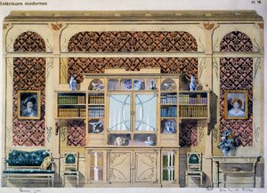 Bibliotek i jugendstil, illustration från tidningen Interieurs Modernes (Modern Interiors) av French School