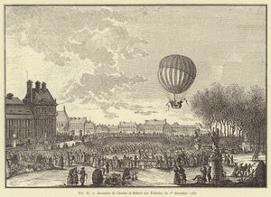 Charles och Roberts himmelsfärd till Tuilerierna, 1 december 1783 (gravyr) av French School