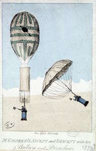 Upp- och nedstigning av Garnerin med ballong och fallskärm av French School