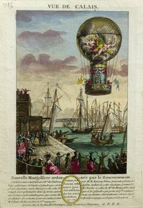 Bestigning av en Mongolfiere luftballong i Calais 1785 av French School