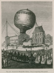 Bestigning av en Montgolfier-ballong; från en gravyr från perioden av French School