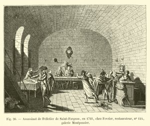 Mordet på Pelletier de Saint-Fargeau, 1793, på Fevrier, restauratör, nr 114, Montpensier gallery av French School