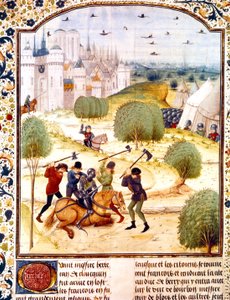 Mordet på en engelsk riddare utanför Paris 1437 (100 års krig) belysning från Chronicles of England skriven av Jean de Wavrin av French School