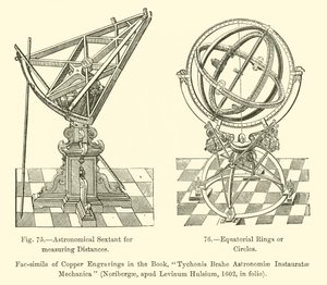 Astronomisk sextant för mätning av avstånd, ekvatorialringar eller cirklar (gravyr) av French School