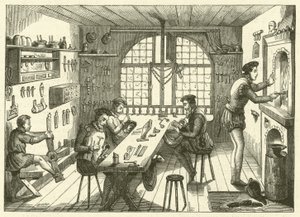 Verkstad av Etienne de Laulne, kallad Stephanus, guldsmed från 1500-talet (gravyr) av French School