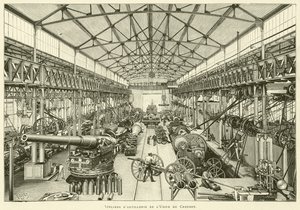 Artilleriverkstäder i Creusot-fabriken (gravyr) av French School