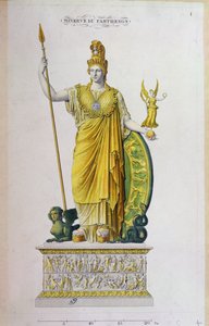 Athena Parthenos, staty från Parthenon, Aten (färggravyr) av French School