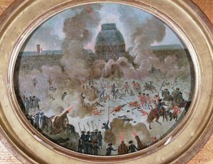 Attack på Tuilerierna, Paris, 10 augusti 1792 (gouache på duk) av French School