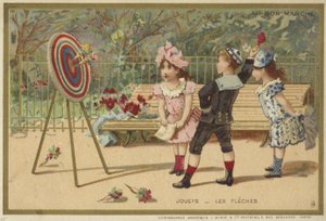 Au Bon Marche-kort med barnspel av French School