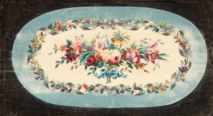 Aubusson design för en soffrygg eller ryggstöd av sprej av blandade blommor inom band och blommiga kanter av French School