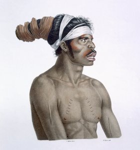 australiensisk aborigin, en man som heter Cour-rou-bari-gal, från New Holland, 1812 av French School