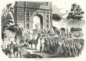 Österrikiska trupper går in i Milano, Italien, 6 augusti 1848 (gravyr) av French School