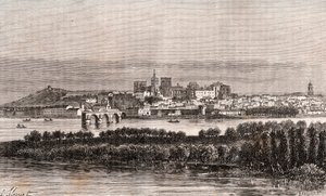 Avignon i Vaucluse - gravyr i "La France illustrée: geografi, historia, statistisk administration" av V.A. Malt-Brown. 1884 av French School