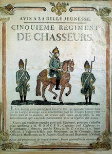 Avis à la Belle Jeunesse, rekryteringsaffisch för 5:e jägareregementet 1700-talet. Paris, Musee de l