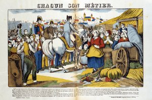 Tillbaka från Elba möttes Napoleon med entusiasm av fransmännen. Bild på Epinal av French School