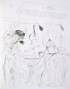 Backstage scen på en Paris Bal de Nuit eller cirkus, från Paris Sketches: Etchings by Forain and Raffaelli, 1880 av French School