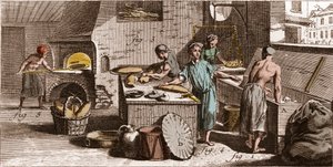Bageri - Ett bageri - "" The Great Encyclopedia, eller Dictionnaire Raisonne des Sciences, des Arts et des Metiers" (Encyclopedia or Dictionary of the Sciences, Arts and Professions) av Denis Diderot (1713-1784) och Jean d