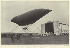 Dirigible ballong av MM Lebaudy, byggd av MM Julliot och Surcouf (gravyr) av French School